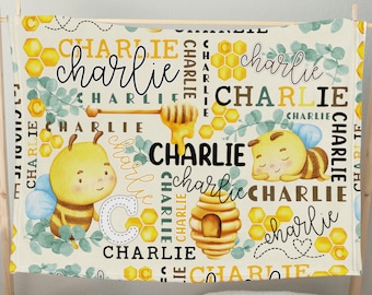 Personalized Bumble Bee Name Blanket, Bumble Bee Nursery, Honey Bee Nursery, Custom Baby Blanket, Custom Name Blanket, Bee Themed Nursery