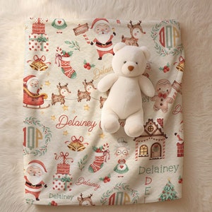 Personalized Name Christmas Blanket, Custom Santa Blanket, Holiday Decor, Baby's First Christmas Blanket for Child, Christmas Gift, Swaddles