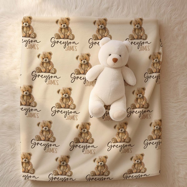 Teddy Bear Baby Blanket, Personalized Teddy Bear Blanket for Baby, Toddler- Teddy Bear Themed Blanket for Nursery