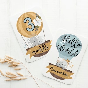 Cartes du mois de bébé. Cartes d'étape non genrées . Cartes d'étape de bébé. Cartes d'étape de bébé imprimables. Pépinière Montgolfière