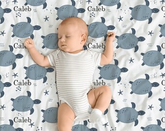 Personalized Sea Turtle Name Blanket, Custom Name Blanket, Personalized Baby Blanket, Sea Turtle Baby Décor, Sea Turtle Nursery Décor