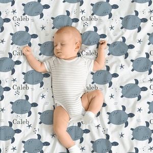 Personalized Sea Turtle Name Blanket, Custom Name Blanket, Personalized Baby Blanket, Sea Turtle Baby Décor, Sea Turtle Nursery Décor