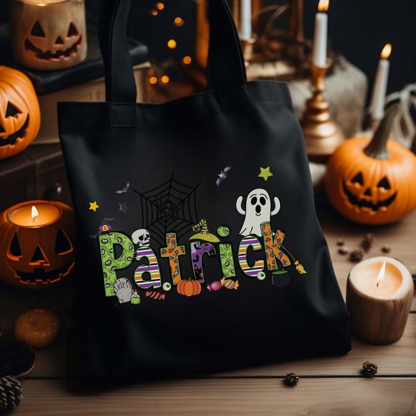 Personalized Halloween Tote Bag: Custom Name Spooky Canvas Trick or Treat Bag