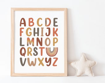 Neutral Rainbow Alphabet Print, Boho Rainbow Print, Alphabet Printable , Vintage Rainbow, Rainbow Nursery, Bohemian Print, Digital Download