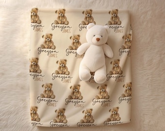Teddy Bear Baby Blanket, Personalized Teddy Bear Blanket for Baby, Toddler- Teddy Bear Themed Blanket for Nursery