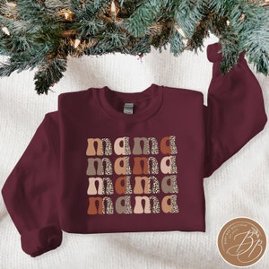 Mama Retro Leopard Print Sweatshirt, MAMA Shirt, Retro MAMA Pullover Shirt, Gift for Expecting Mom, New Mom Shirt