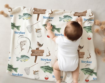Personalized Gone Fishing Blanket, Fishing Nursery,  Fishing-Themed Nursery, Custom Baby Blanket, Custom Name Blanket, Fishing Blanket