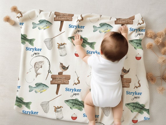 Personalized Gone Fishing Blanket, Fishing Nursery,  Fishing-Themed Nursery, Custom Baby Blanket, Custom Name Blanket, Fishing Blanket