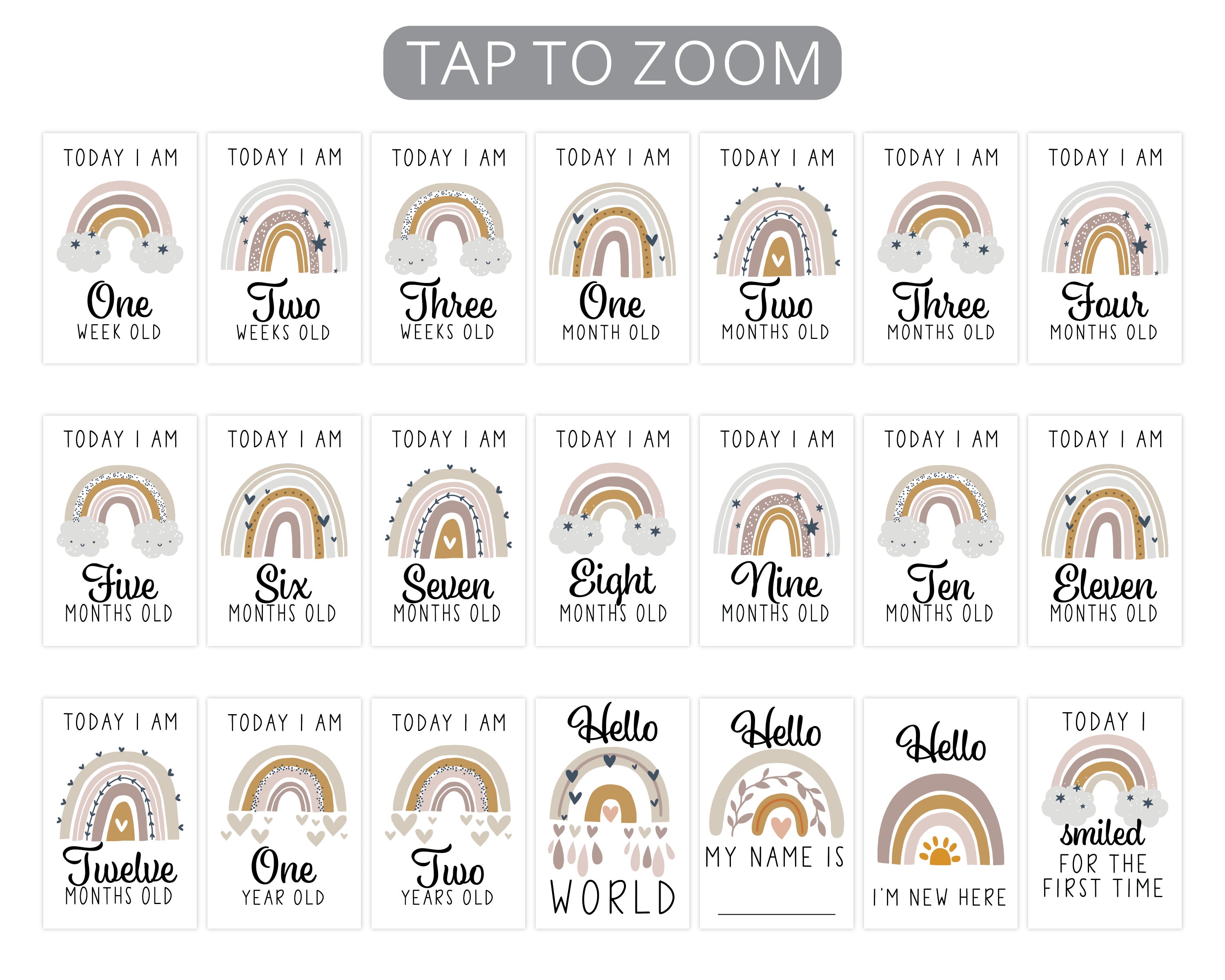Neutral Rainbow Milestone Cards . Baby Milestone Cards . Baby Month ...