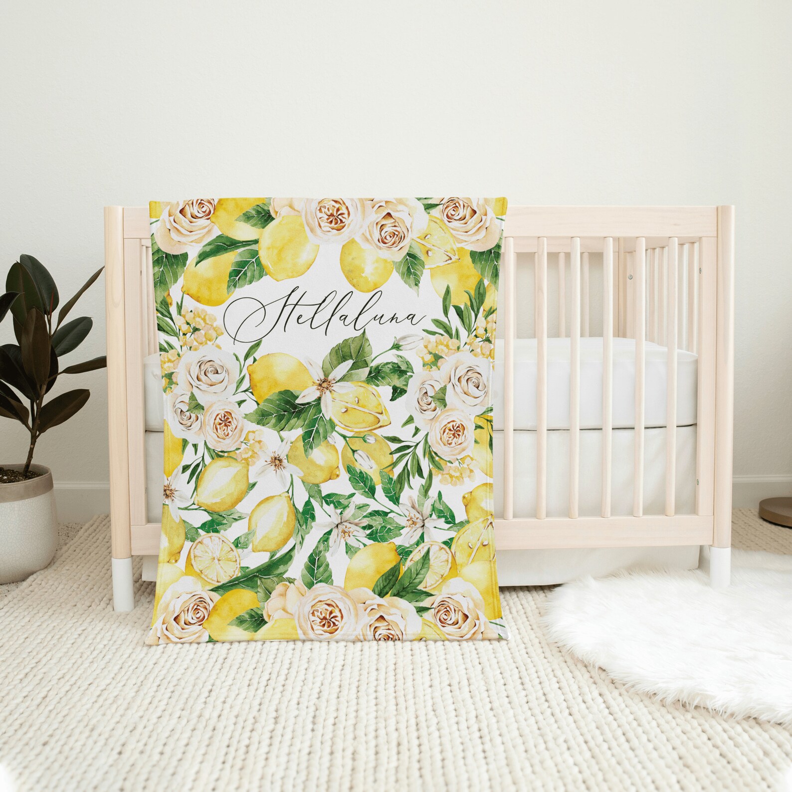 Personalized Lemon Name Blanket Lemon Themed Nursery Custom Etsy