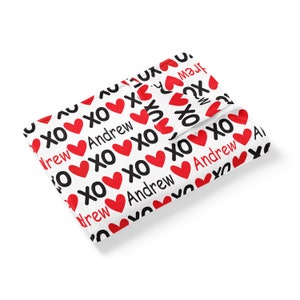 Personalized Baby Name Blanket, XOXO Themed Baby Blanket, Valentine Gift for Baby or Toddler, Custom Name Blanket, Heart Themed Baby Blanket