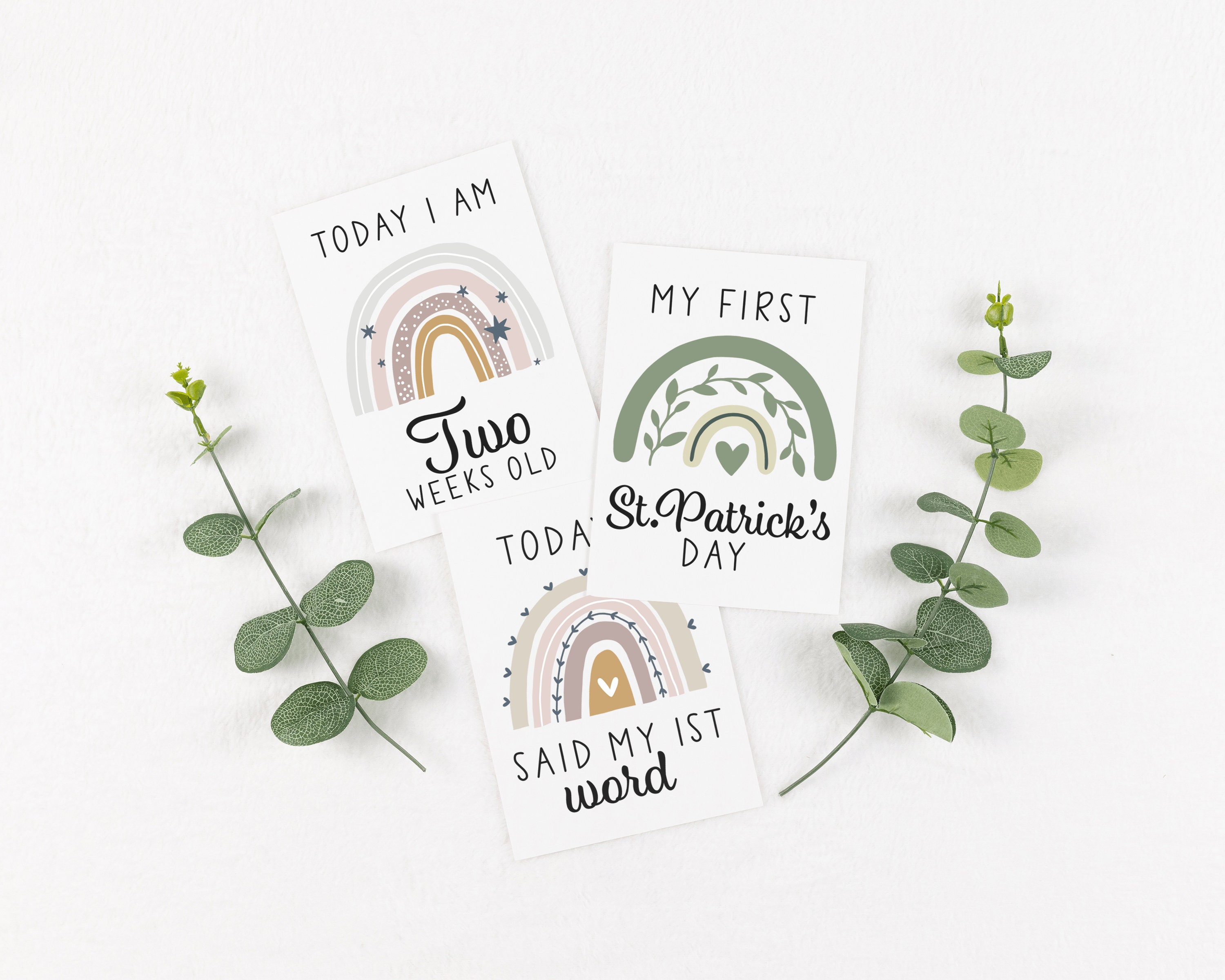 Neutral Rainbow Milestone Cards . Baby Milestone Cards . Baby Month ...
