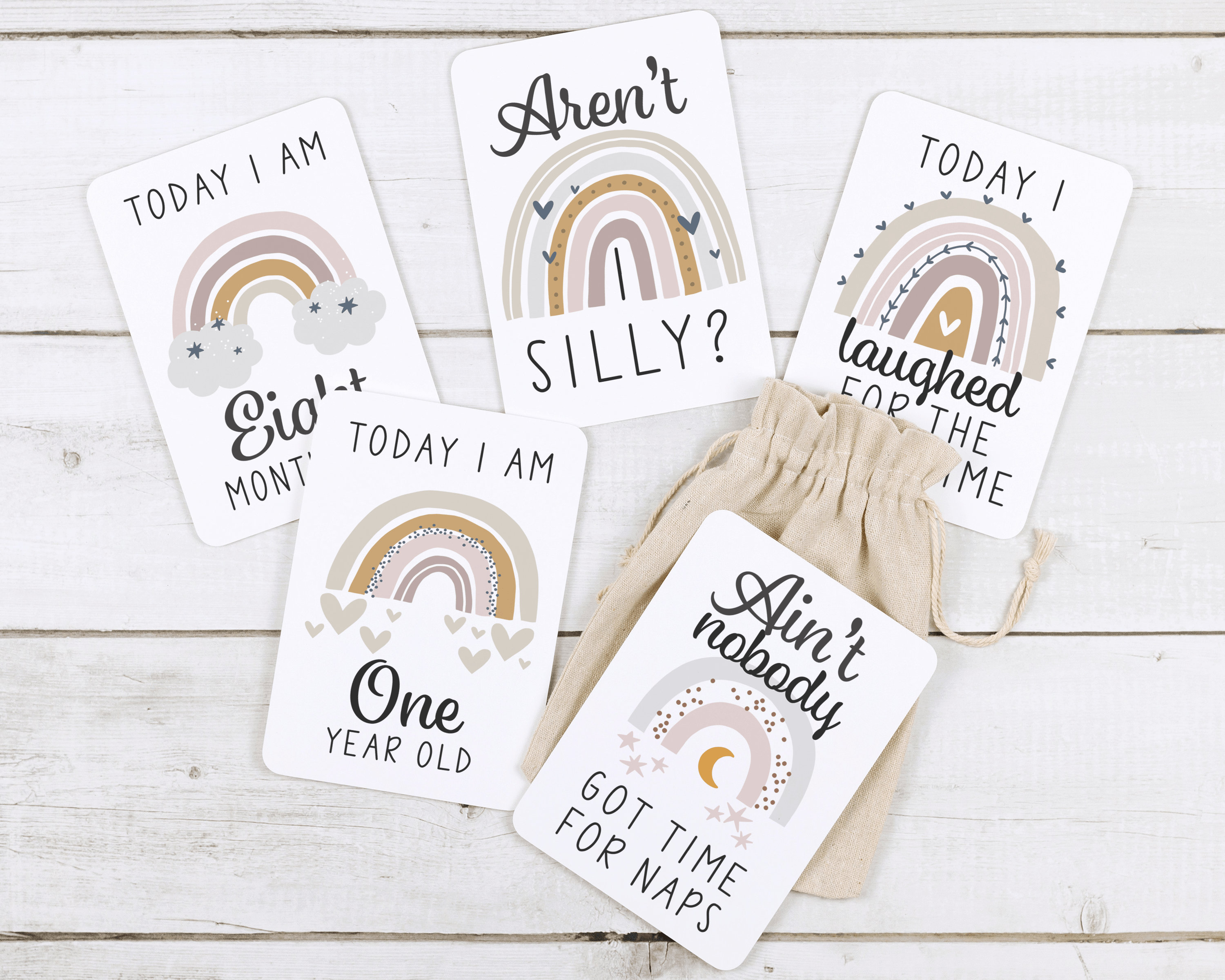 Neutral Rainbow Milestone Cards . Baby Milestone Cards . Baby Month ...