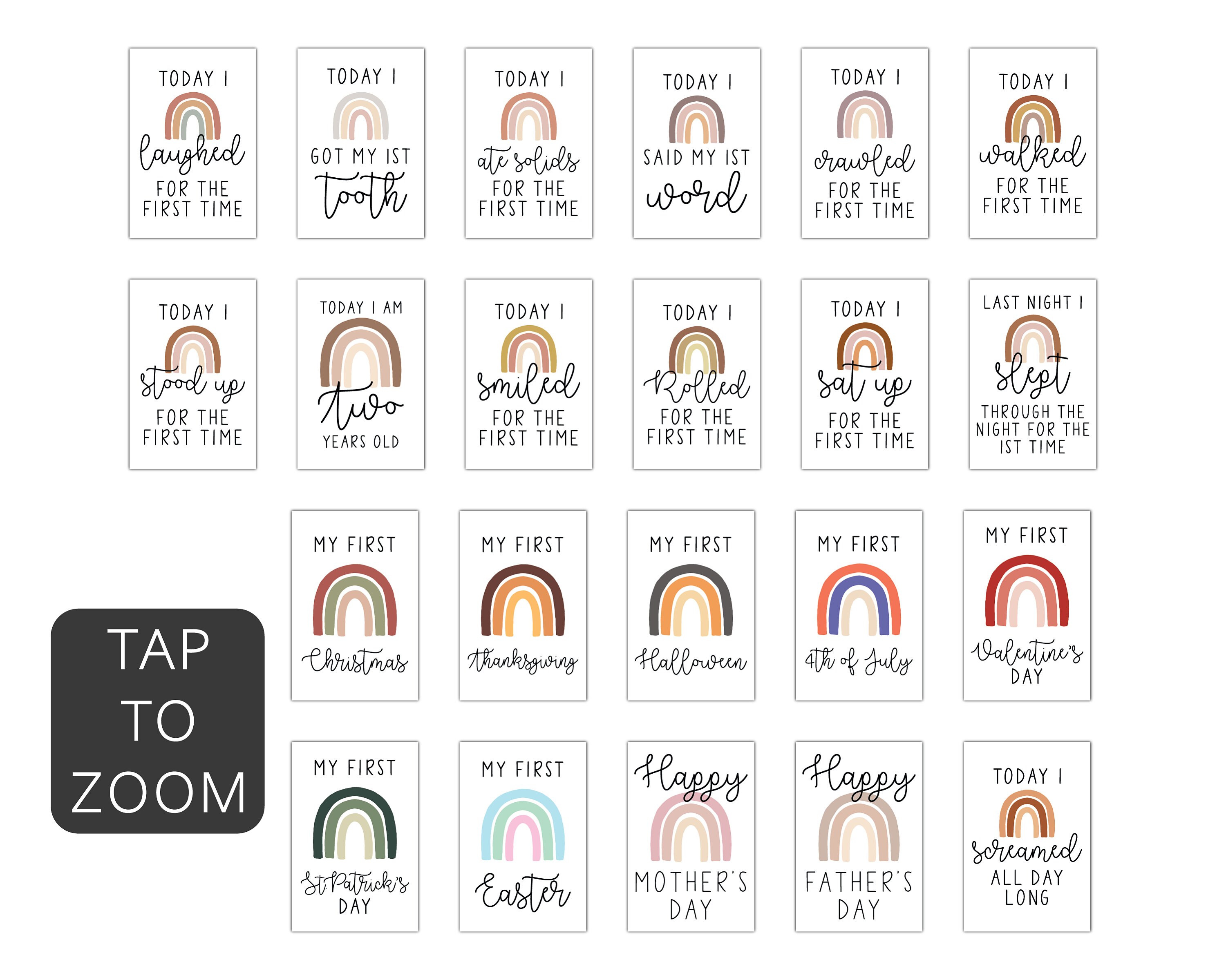Neutral Rainbow Milestone Cards . Baby Milestone Cards . Baby Month ...