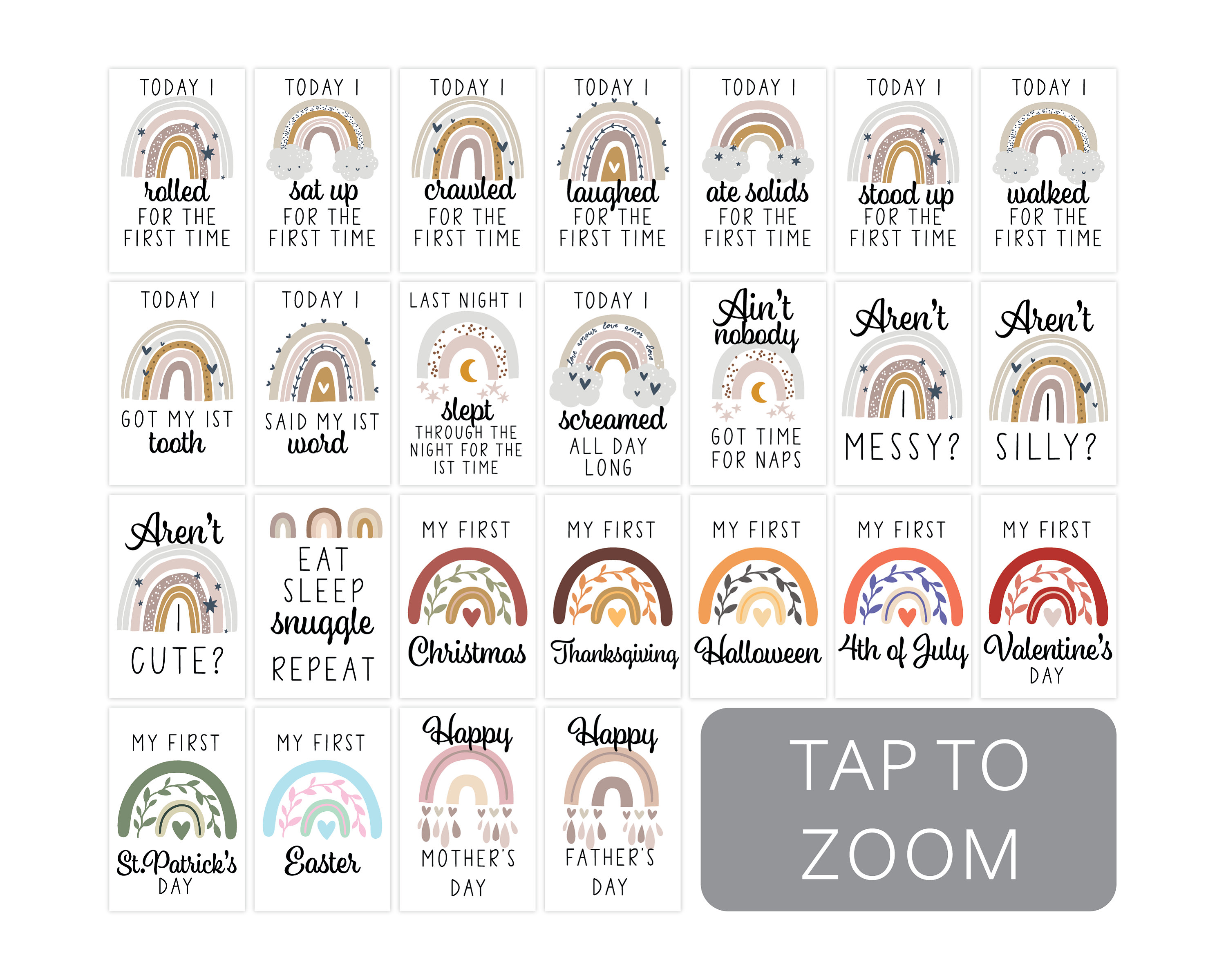 Neutral Rainbow Milestone Cards . Baby Milestone Cards . Baby Month ...