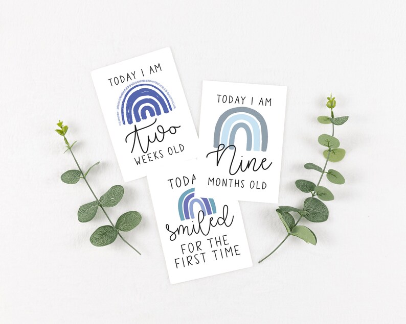 Blue Rainbow Milestone Cards . Baby Milestone Cards . Baby Month Cards ...