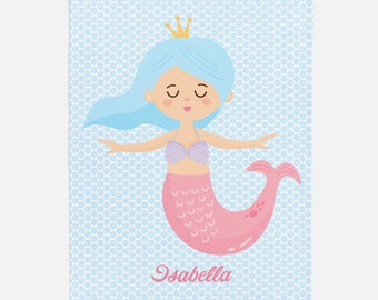 Personalized Mermaid Themed Blanket, Custom Name Blanket, Personalized Baby Blanket, Ocean Baby Décor, Mermaid Nursery Décor