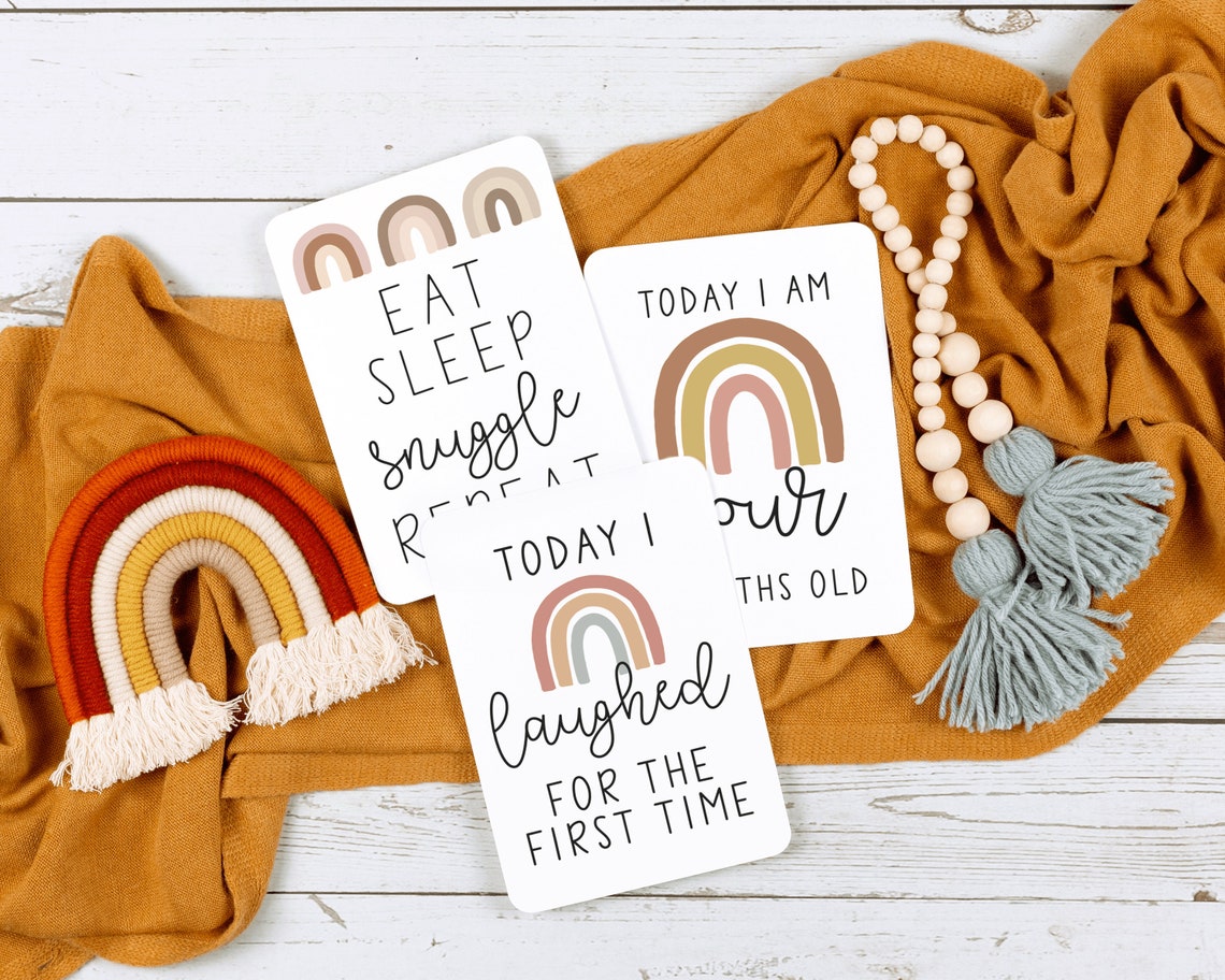 Neutral Rainbow Milestone Cards . Baby Milestone Cards . Baby Month ...