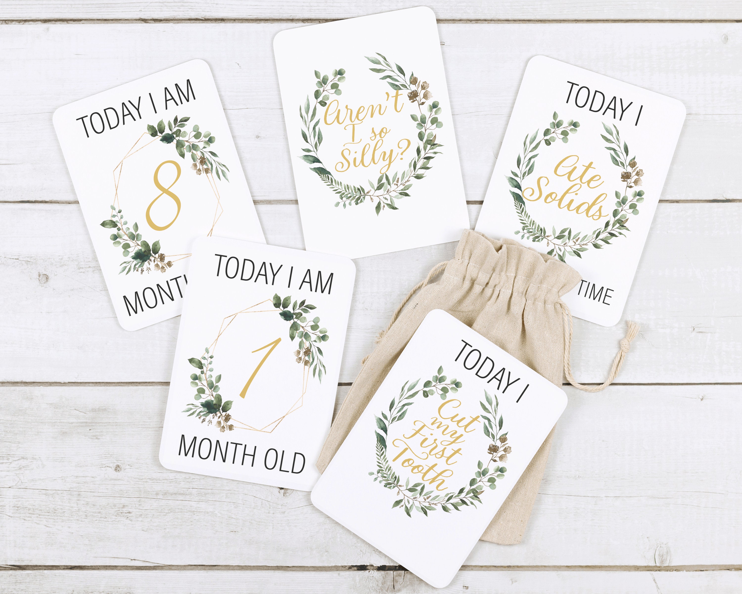Botanical Wreath Milestone Cards . Baby Milestone Cards . Baby Month ...