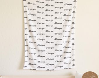 Manta con texto "Te amo" - Acogedora manta con estampado integral / Manta de regalo suave para mamá, bebé y más