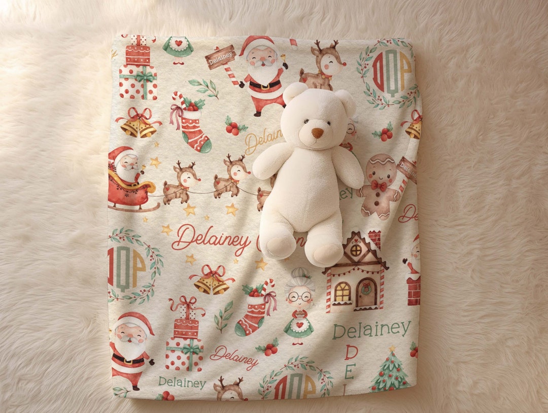 Personalized Name Christmas Blanket, Custom Santa Blanket, Holiday