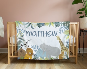 Personalized Jungle Safari Name Blanket, Safari Nursery, Neutral Jungle Animale Nursery, Custom Baby Blanket, Custom Name Blanket