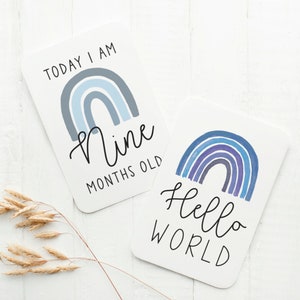 Cartes de jalon bleu arc-en-ciel. Cartes d'étape de bébé. Cartes du mois de bébé. Cartes d'étape . Bohème. Arc-en-ciel neutre. Téléchargement numérique
