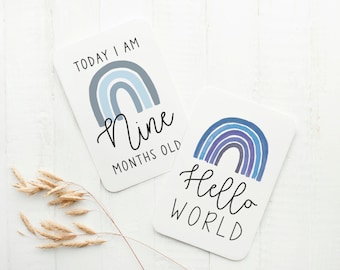 Blue Rainbow Milestone Cards . Baby Milestone Cards . Baby Month Cards . Milestone Cards . Bohemian . Neutral Rainbow . Digital Download