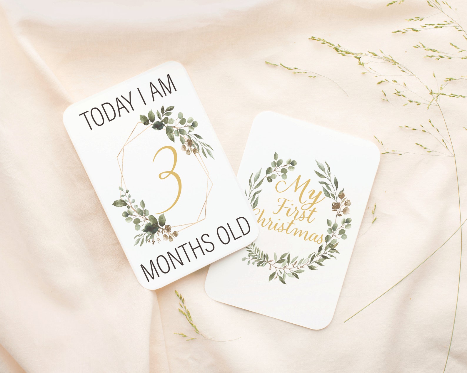 Botanical Wreath Milestone Cards . Baby Milestone Cards . Baby Month ...