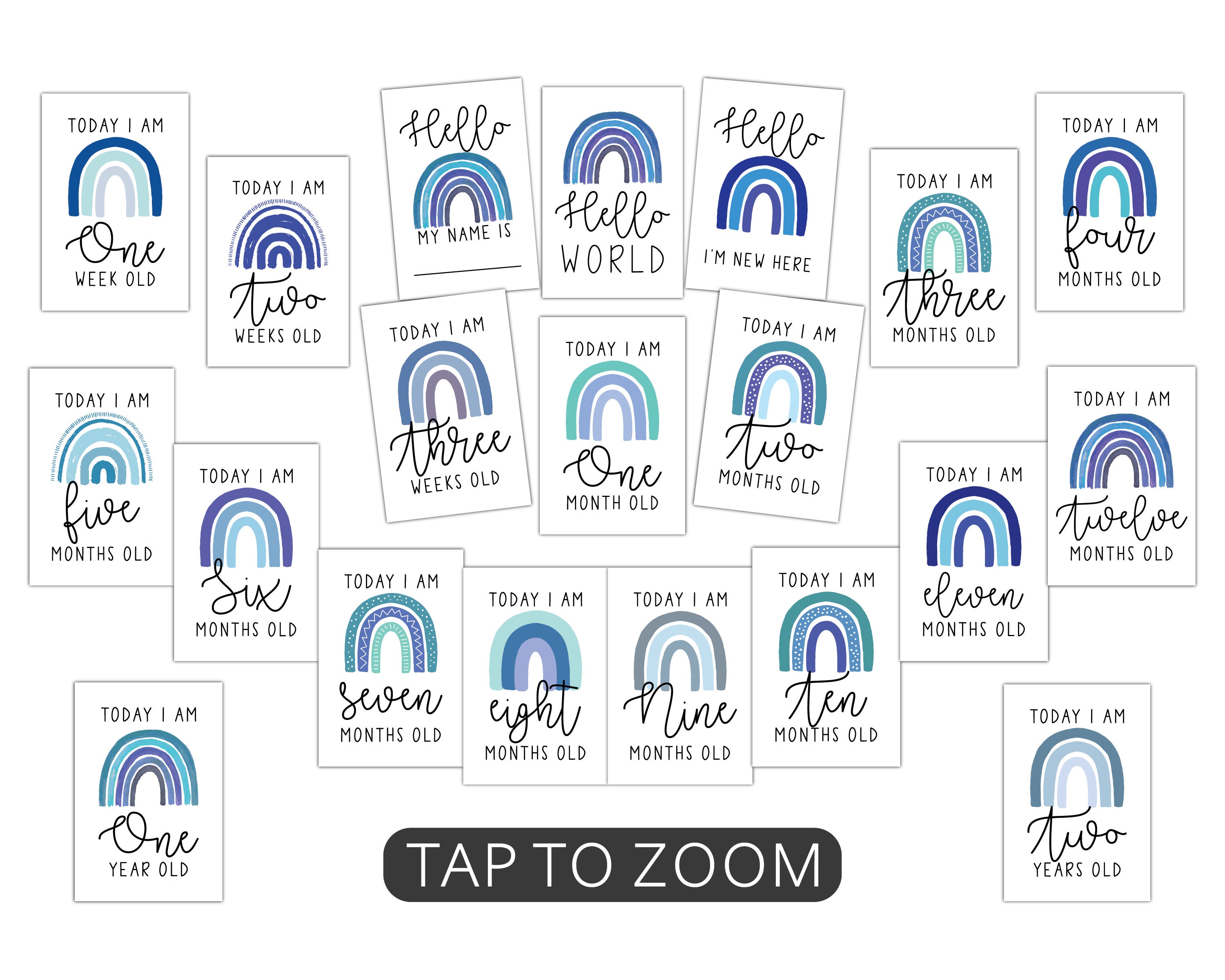 Blue Rainbow Milestone Cards . Baby Milestone Cards . Baby Month Cards ...