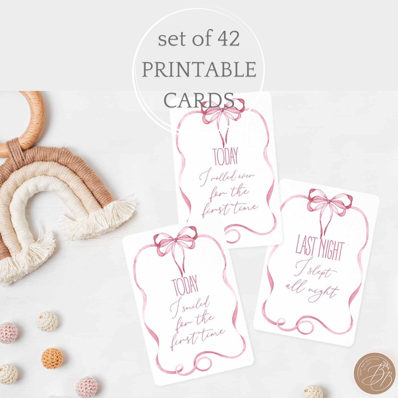 Pink Bow Neutral Milestone Cards . Baby Milestone Cards . Baby Month ...