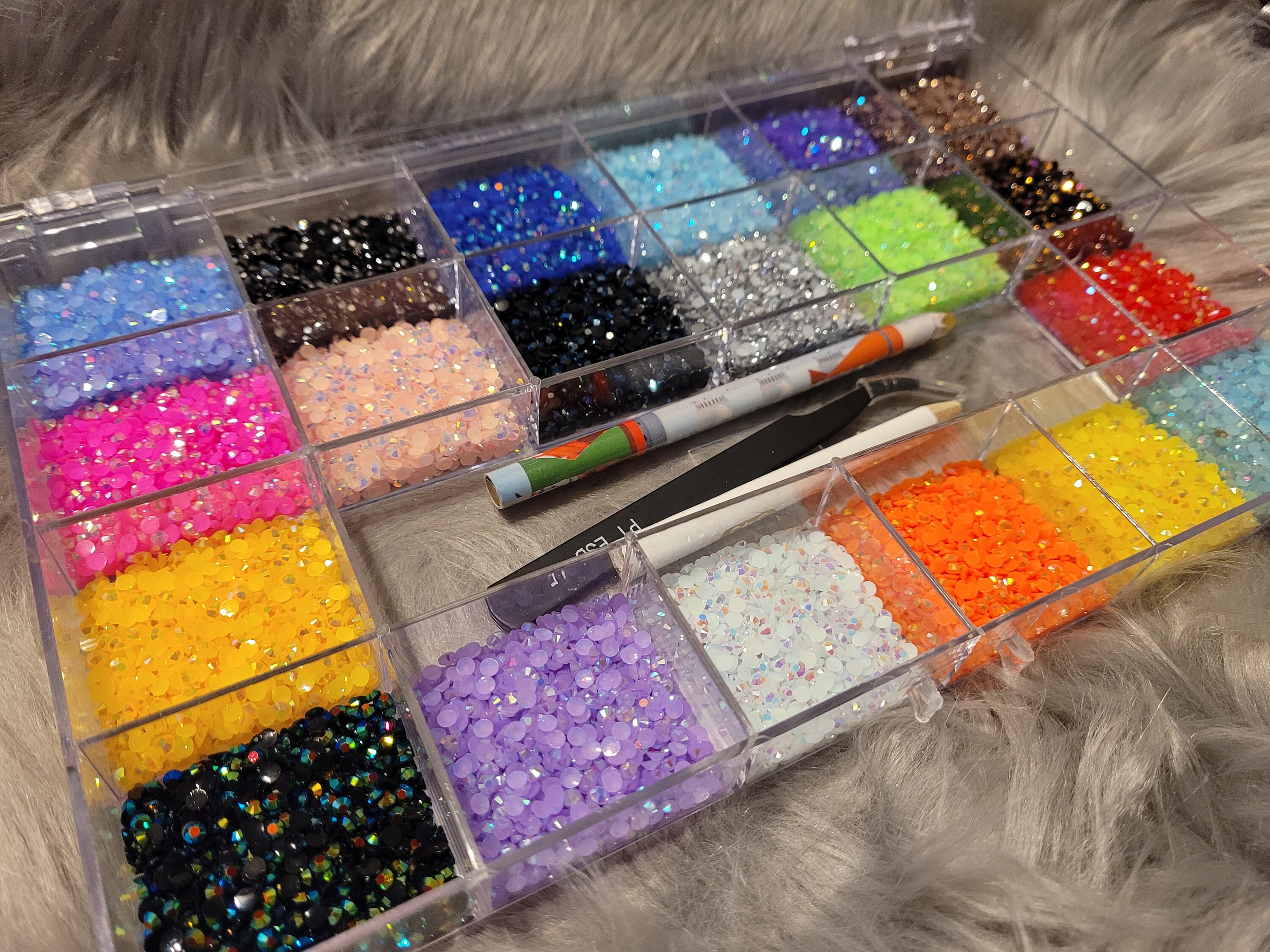 Jelly AB Multi-colored Nail Rhinestone Gem tray & Tool kit , Perfect …