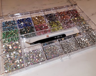 Ultimate Mixed Color Rhinestone kit with tray and tools, Nail Tech Art supplies