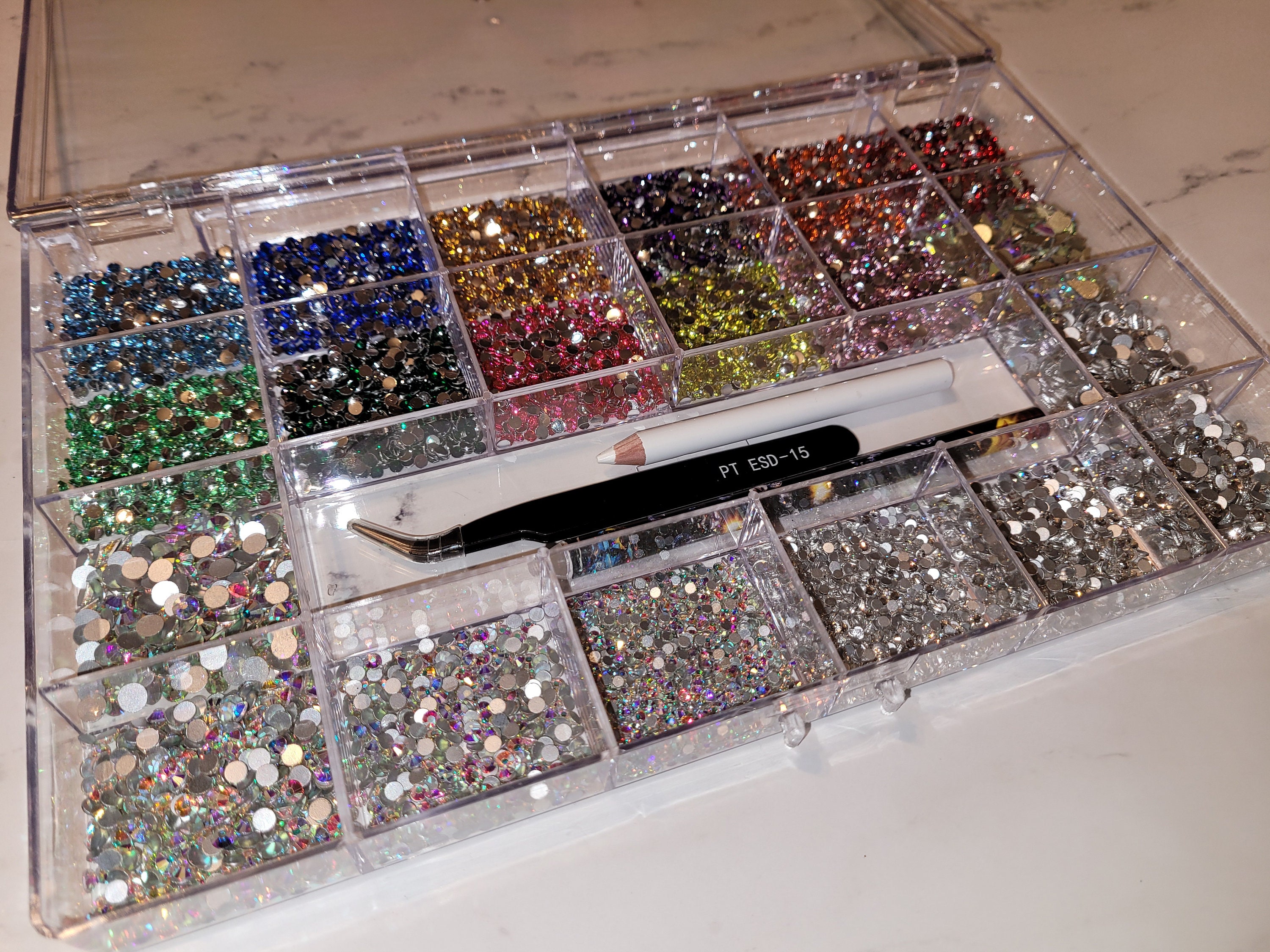 Ultimate Mixed Color Rhinestone kit with tray and tools, Nail Tech Art supplies