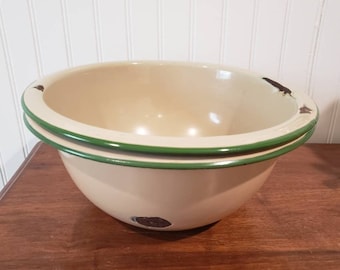 Vintage Enamel Bowl and Ladle French Farmhouse kitchen Collectable Enamelware French Kitchen Mint Green Enamelware Gift