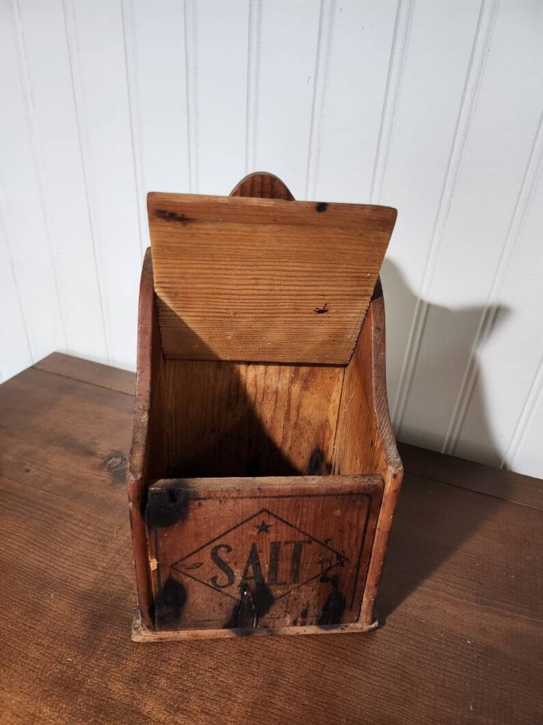Vintage Wall Mounted Wooden Salt Box Primitive Hanging Wood Etsy