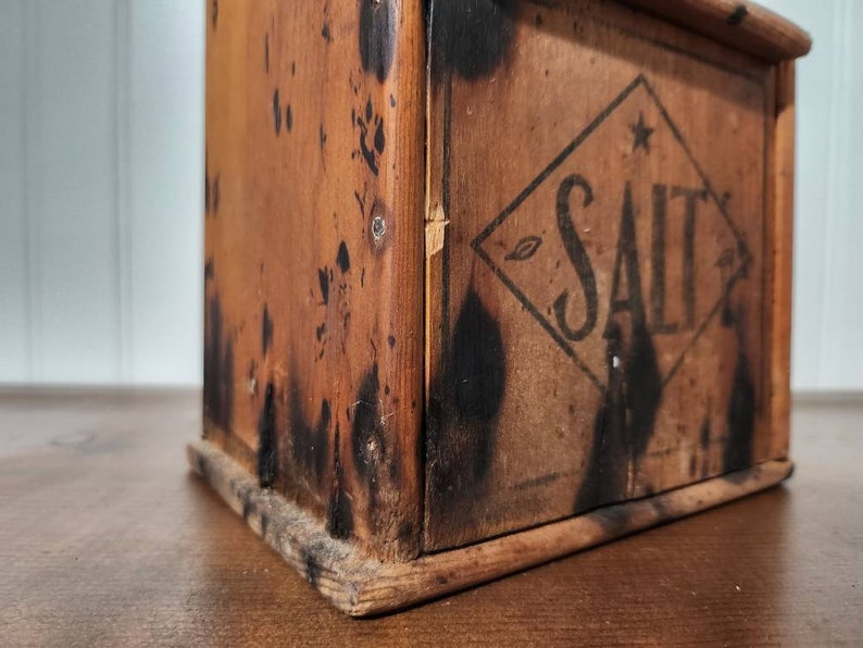 Vintage Wall Mounted Wooden Salt Box Primitive Hanging Wood Etsy