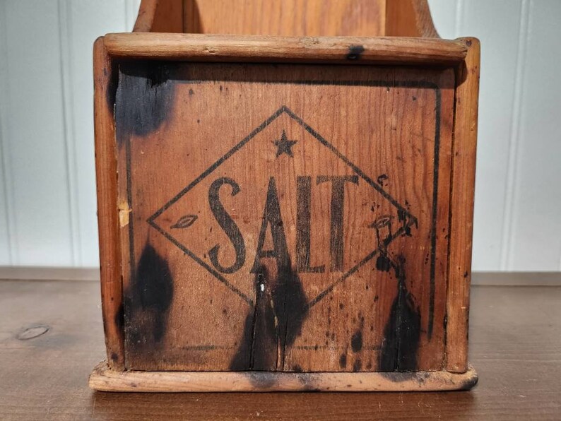 Vintage Wall Mounted Wooden Salt Box Primitive Hanging Wood Etsy