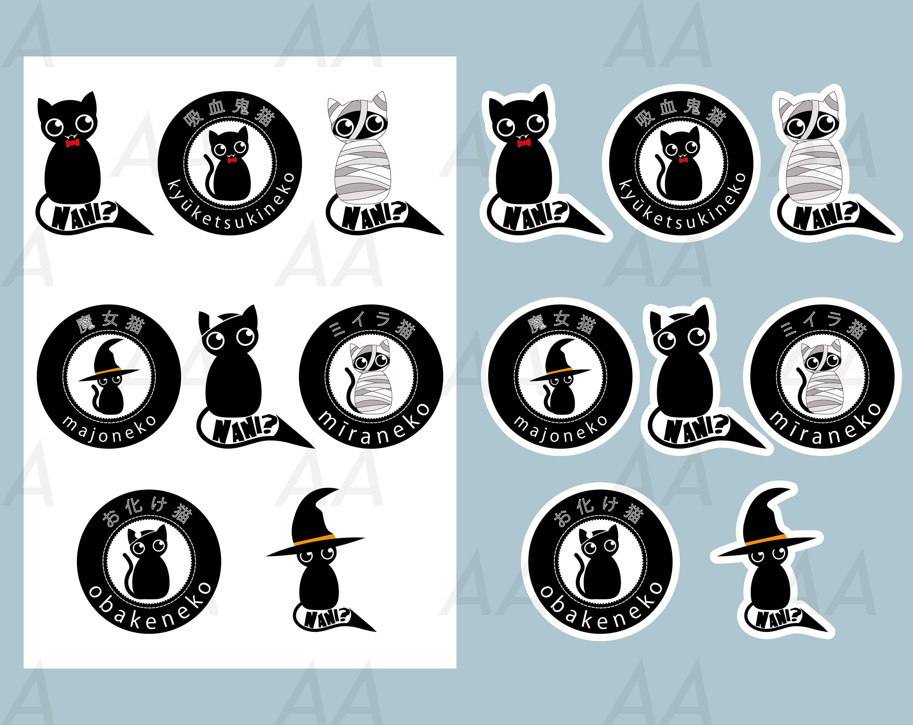 kawaii halloween neko sticker pack printable anime and etsy