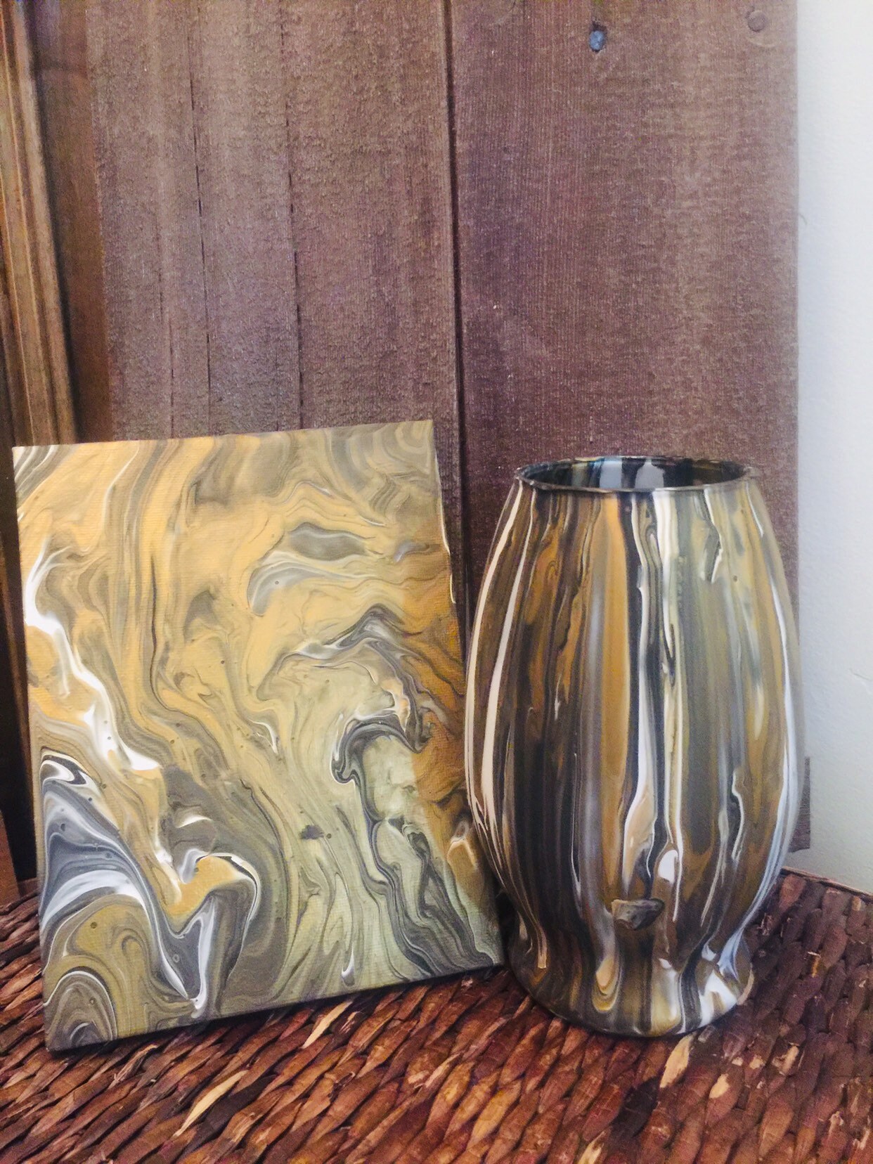 Vase hand painted with matching canvas painting Etsy