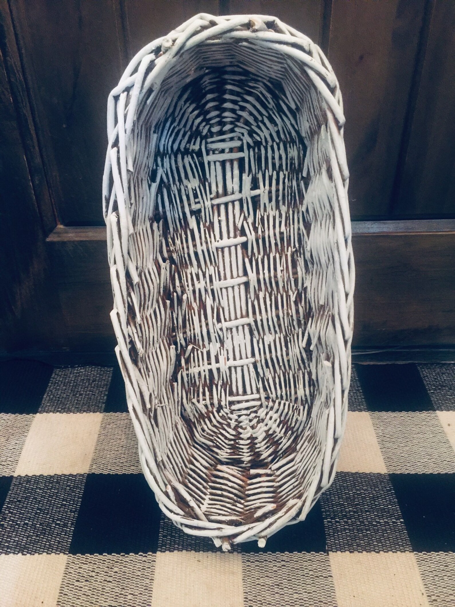 Wicker Basket Hand Painted White Etsy