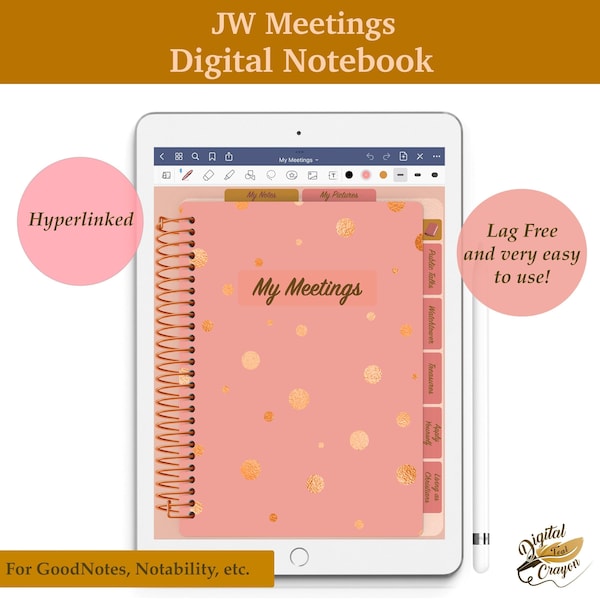 JW Digital Notebook for GoodNotes, Notability, Xodo for your meetings. JW Meeting workbook hyperlinked. JW hyperlinked digital notebook tabs