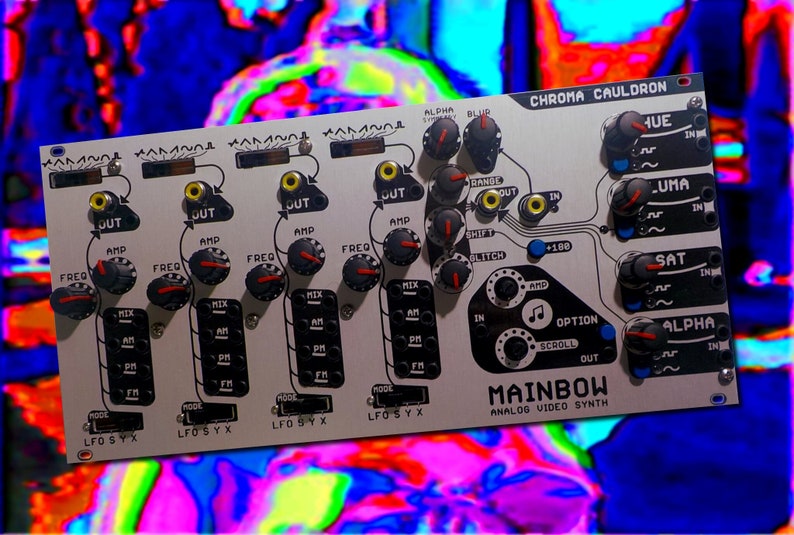 Mainbow Main image. Panel on video synth background.