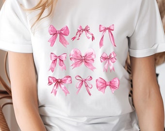 Rosa Bogen T-Shirt Trendy Ribbon Shirt Bogen Coquette Ästhetik TShirt Preppy Bogen Grafik Y2K Style T-Shirt Coquette Kleidung weiche Mädchen Ästhetik