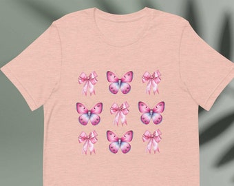 Bogen Schmetterling T Shirt Rosa Bogen Rosa Schmetterlinge Shirt Niedliche Band-Shirt Rosa Bogen-T-Shirt Niedliche Schmetterling T-Shirt Trendy Adreppy Bogen Kokette Shirt