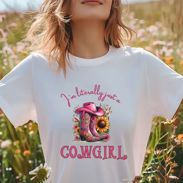 Pink Cowboy Boots Shirt Cute Coquette Design T Shirt Trendy Cowgirl Hat TShirt Sunflower Graphic Girly T-Shirt Retro Western Womens Tshirts