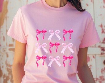 Bogen-T-Shirt Rosa Bogen-Shirt Niedliche Band-Shirt Rosa Band-Bogen-T-Shirt Trendy Band-Shirt Bogen kokett T-Shirt Adrette Bogen Y2K T-Shirt Soft Girl