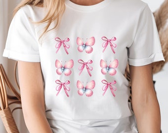 Bogen Schmetterling T Shirt Rosa Bogen Rosa Schmetterling Shirt Niedliche Band-Shirt Rosa Bogen T-Shirt Niedliche Schmetterling T-Shirt Trendy Adreppy Bogen Kokette T-Shirt