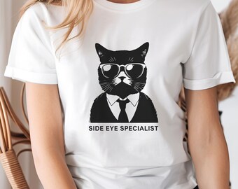 Funny Cat Side Eye Meme Shirt Ironic Dark Humour T-Shirt Silly UnHinged Stupid TShirt Witty Kitten Lover T Shirt Goofy Vintage 90s Trend