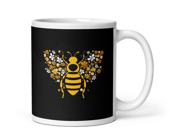 Bee Mug Bee Gift Mug For Bee Keeper Floral Bee Gift Mug Bee Keeper Gift BumbleBee Mug for Bee Lover Mug for Gardener Hand Drawn HoneyBee
